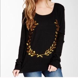 Wildfox White Label Sequin Laurel Angora Sweater Size Medium Black